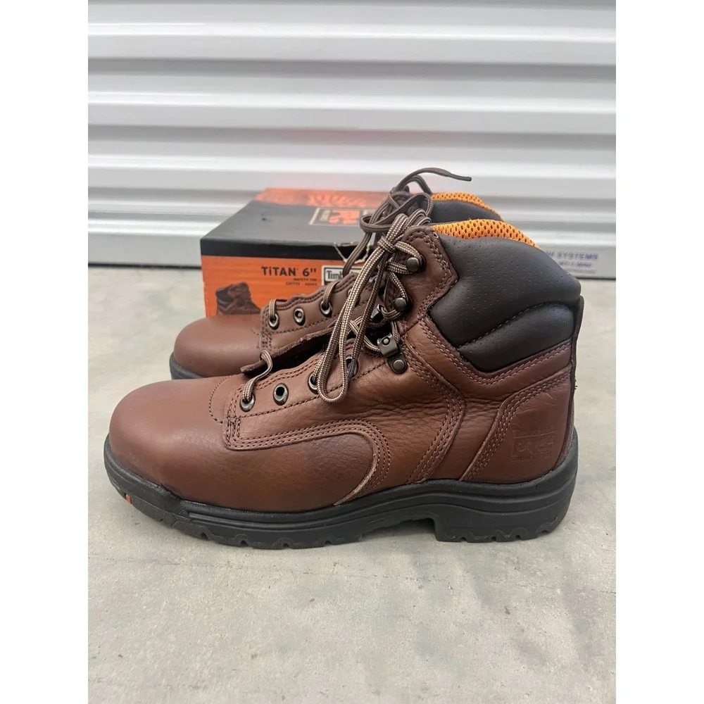 Timberland Pro Titan Work Boots Men US 8.5 Dark Brown Leather Lace Up Waterproof